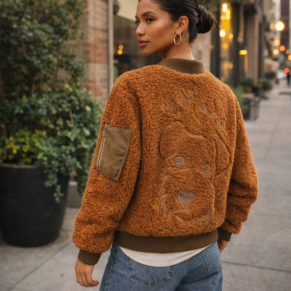 easel Jackets & Blazers - Easel Los Angeles Schnauzer Embroidered Teddy Bomber Jacket Camel, Size S NWT